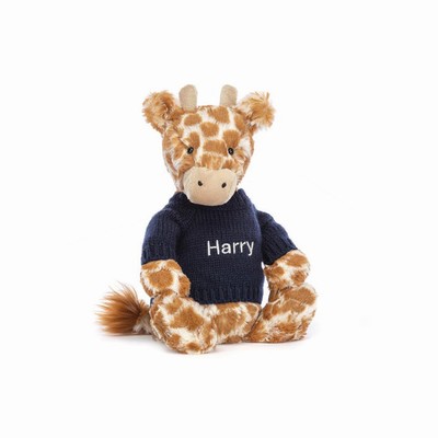 Jellycat Bashful Giraffe with Navy Jumper USA | 31980HNXZ